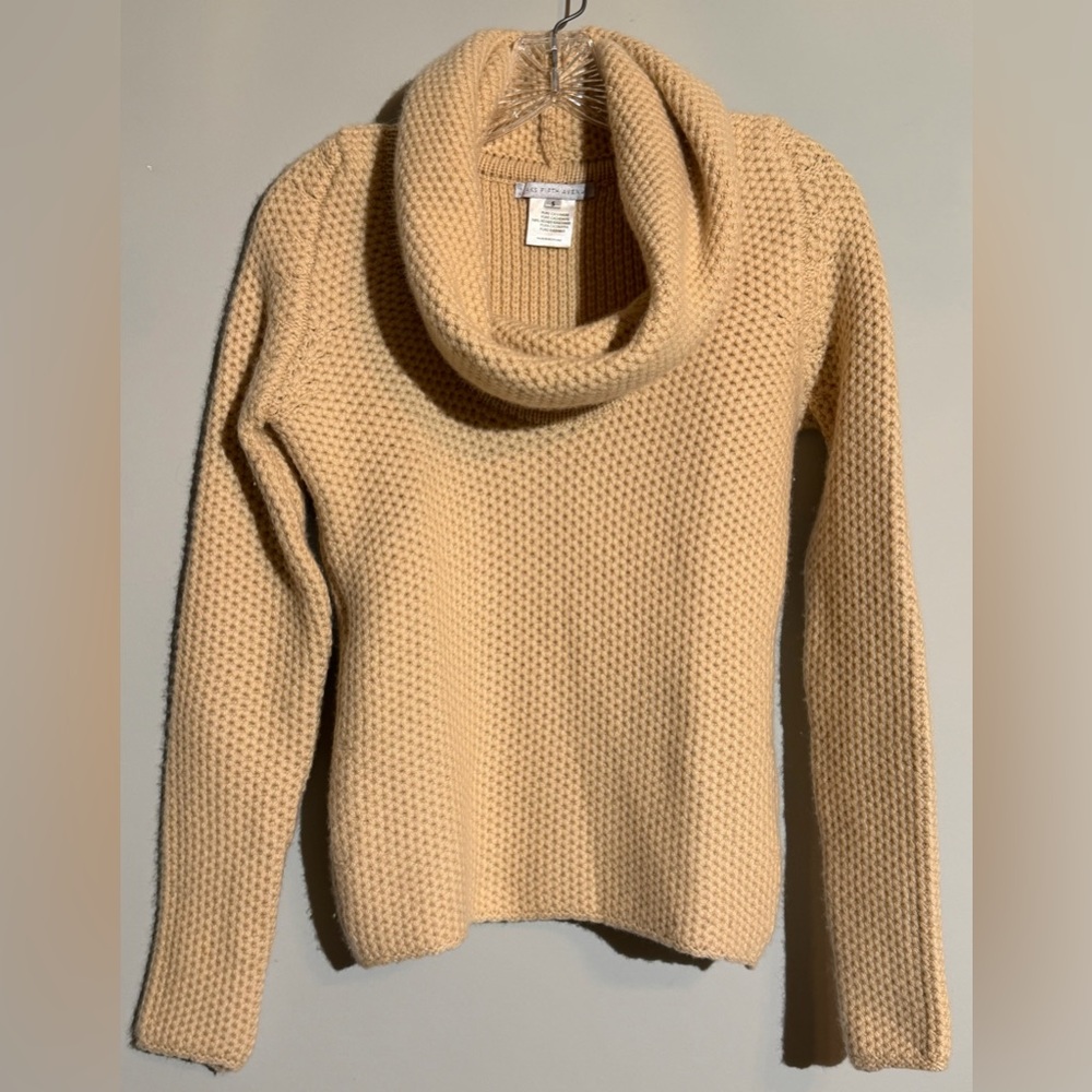 Saks Fifth Avenue Cashmere Tan Vintage Cowl Neck Sweater Size Small